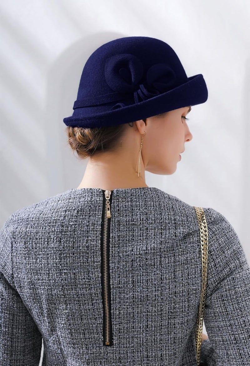 ORIDOOR Women Vintage Wool Felt Flowers Bucket Cloche Bowler Hat Church Wedding Dress Fascinator Hat Winter Felt Fedoras - Image 3